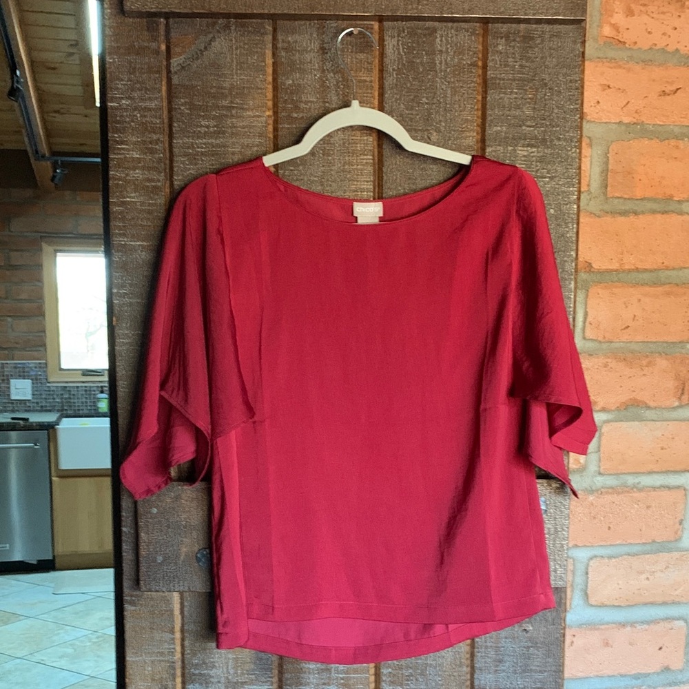 Chico’s womens burgundy blouse flowy drapey seems oversized size 00P - Picture 5 of 12